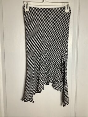 Y2K Vamp Black and White Gingham Asymmetrical Hem Midi Skirt